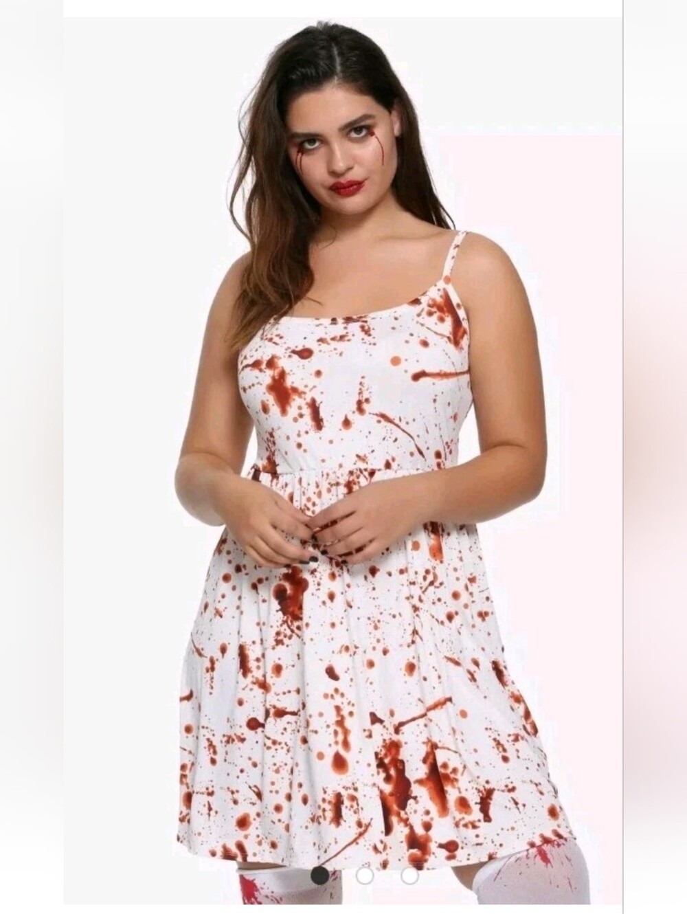 Hot Topic Blood Splatter Skater Dress Mini A Line White Red Stretch Costume 3X